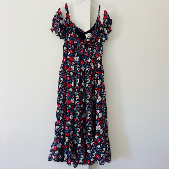 Kate Spade Navy 100% Silk Daisy Floral Midi Dress - Picture 4 of 12